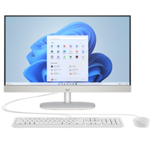HP All-in-One 24-cr0307nh PC, Intel Core i5 1334U, 8GB DDR4 3200, 512GB PCIe NVMe M.2 SSD, FreeDOS, 23.8" FHD, HP True Vision 720p HD tilt privacy camera with temporal noise reduction, HP 125 White Wired Keyboard and Mouse Combo, White, 1 Year Warranty - B73T8EA